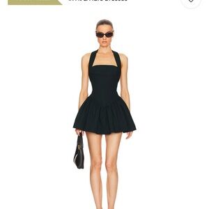 Helsa Faille Black Halter Mini Dress